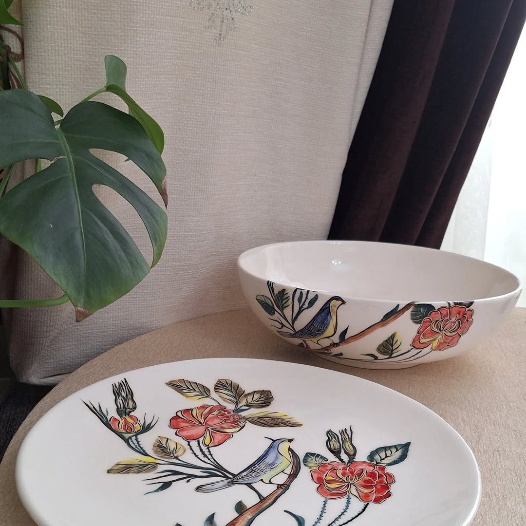 ست پذیرایی بلوم طرح گل و مرغ دست ساز